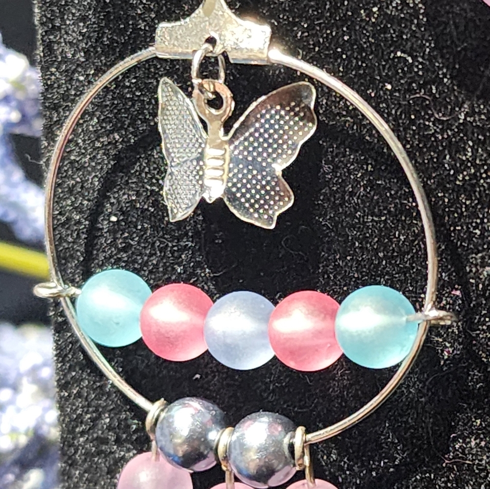 Silver and Pink Butterfly Earrings Handmade - Picture 3 of 5